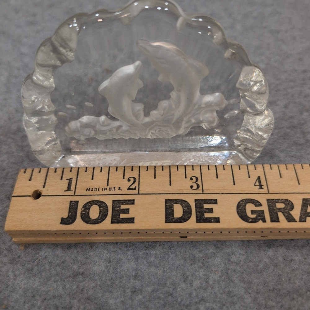 Frosted Glass Dolphin Hawaii Souvenir Paperweight Clear Textured Figurine - Picture 4 of 5
